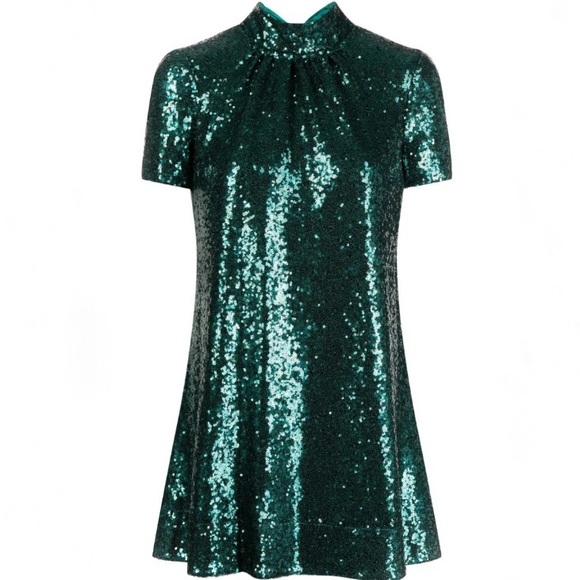 STAUD Dresses & Skirts - STAUD Ilana Sequin Tie Neck Mini Dress in Emerald Size Small
